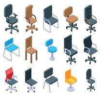 Desk chair icons set, isometric style vector