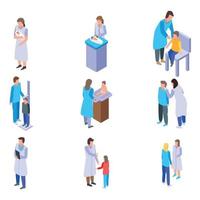 Pediatrician icons set, isometric style vector