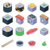 Sushi roll icons set, isometric style vector