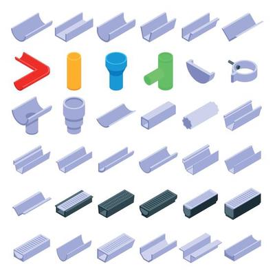 Gutter icons set, isometric style