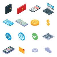 Digital wallet icons set, isometric style vector