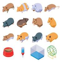 Hamster icons set, isometric style vector