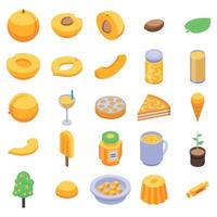 Apricot icons set, isometric style vector