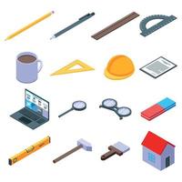 Architect equipment icons set, isometric style vector