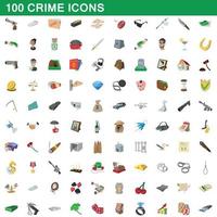 100 iconos de crimen, estilo de dibujos animados vector