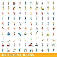 100 personas, conjunto de iconos de estilo de dibujos animados vector