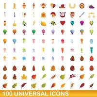 100 universal icons set, cartoon style vector