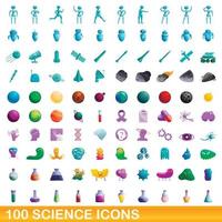 100 ciencia, conjunto de iconos de estilo de dibujos animados vector