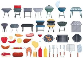 Grill icons set cartoon vector. Round cooking vector