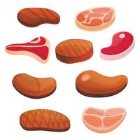 Steak icon set, cartoon style vector