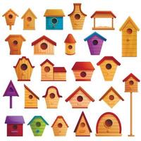 Bird house icons set, cartoon style vector