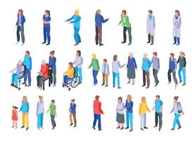 Caregiver icons set, isometric style vector