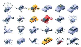 Unmanned taxi icons set, isometric style vector