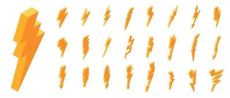 Lightning bolt icons set, isometric style vector