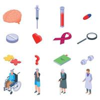 Alzheimers disease icons set, isometric style vector