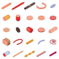 Sausage icons set, isometric style vector