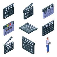 Clapper icons set, isometric style vector