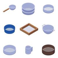 Sieve icons set, isometric style vector