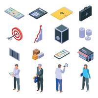 Purchasing manager icons set, isometric style vector