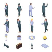 Butler icons set, isometric style vector