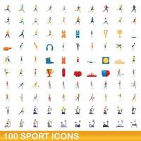 100 sport icons set, cartoon style