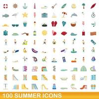 100 iconos de verano, estilo de dibujos animados vector