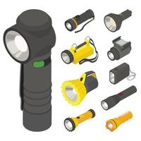 Flashlight icons set, isometric style vector