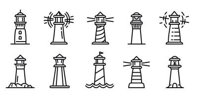 Lighthouse icons set, outline style vector