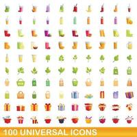 100 universal icons set, cartoon style vector