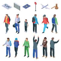 Illegal immigrants icons set, isometric style vector