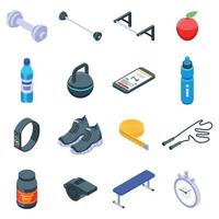 Gym time icons set, isometric style vector