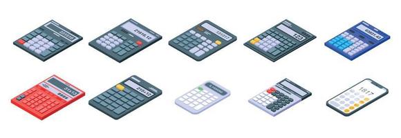 conjunto de iconos de calculadora, estilo isométrico vector