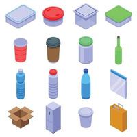 conjunto de iconos de almacenamiento de alimentos, estilo isométrico vector