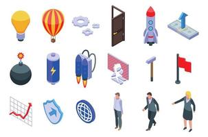 Breakthrough icons set, isometric style vector