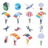 Parachuting icons set, isometric style vector