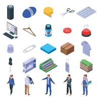 Textile production icons set, isometric style vector