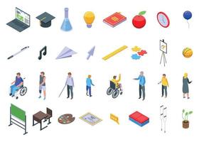 Inclusive education icons set, isometric style vector