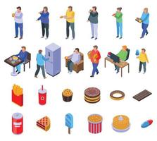 Gluttony icons set, isometric style vector