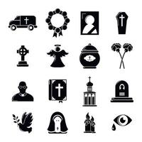 Funeral ritual service icons set, simple style vector