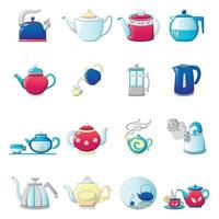 Kettle teapot icons set, cartoon style vector