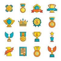 premios, medallas, tazas, iconos, conjunto, simple, estilo vector