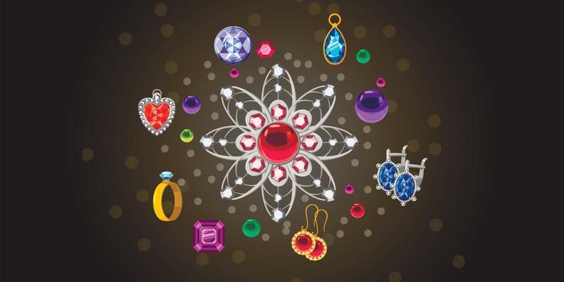 Jewelry brooch banner horizontal, cartoon style