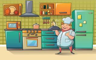 Cooker chef character banner, cartoon style vector