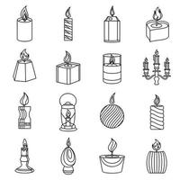 Candle forms icons set flame light, outline style vector