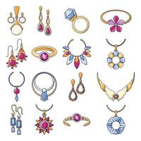 Conjunto de iconos de cadena de joyería de collar, estilo de dibujos animados vector