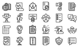 Attestation service icons set, outline style vector