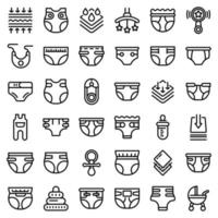 Diaper icons set, outline style vector