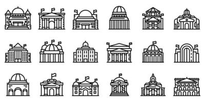 Parliament icons set, outline style vector