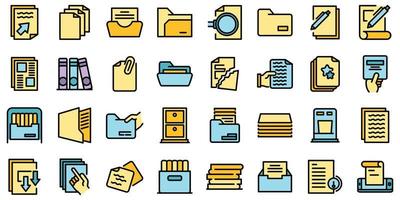 Storage of documents icons set vector flat