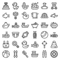 Bath toys icons set, outline style vector